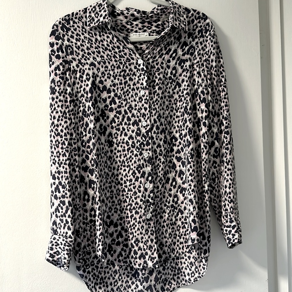 EQUIPMENT Essential Leopard Print Purple Silk Blouse, size S